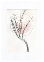 Indlæs billede til gallerivisning Original botanisk kunsttryk af gren. Grå og rosa toner. 29,7x42 cm.
