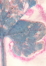 Indlæs billede til gallerivisning Original botanisk kunsttryk af blad i turkis og pink toner. 29,7x42 cm.